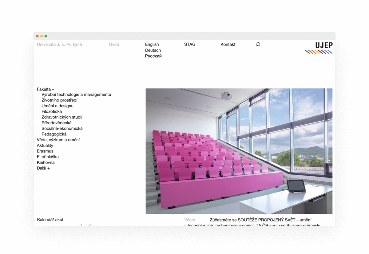 Webové stránky Univerzity v Ústní nad Labem